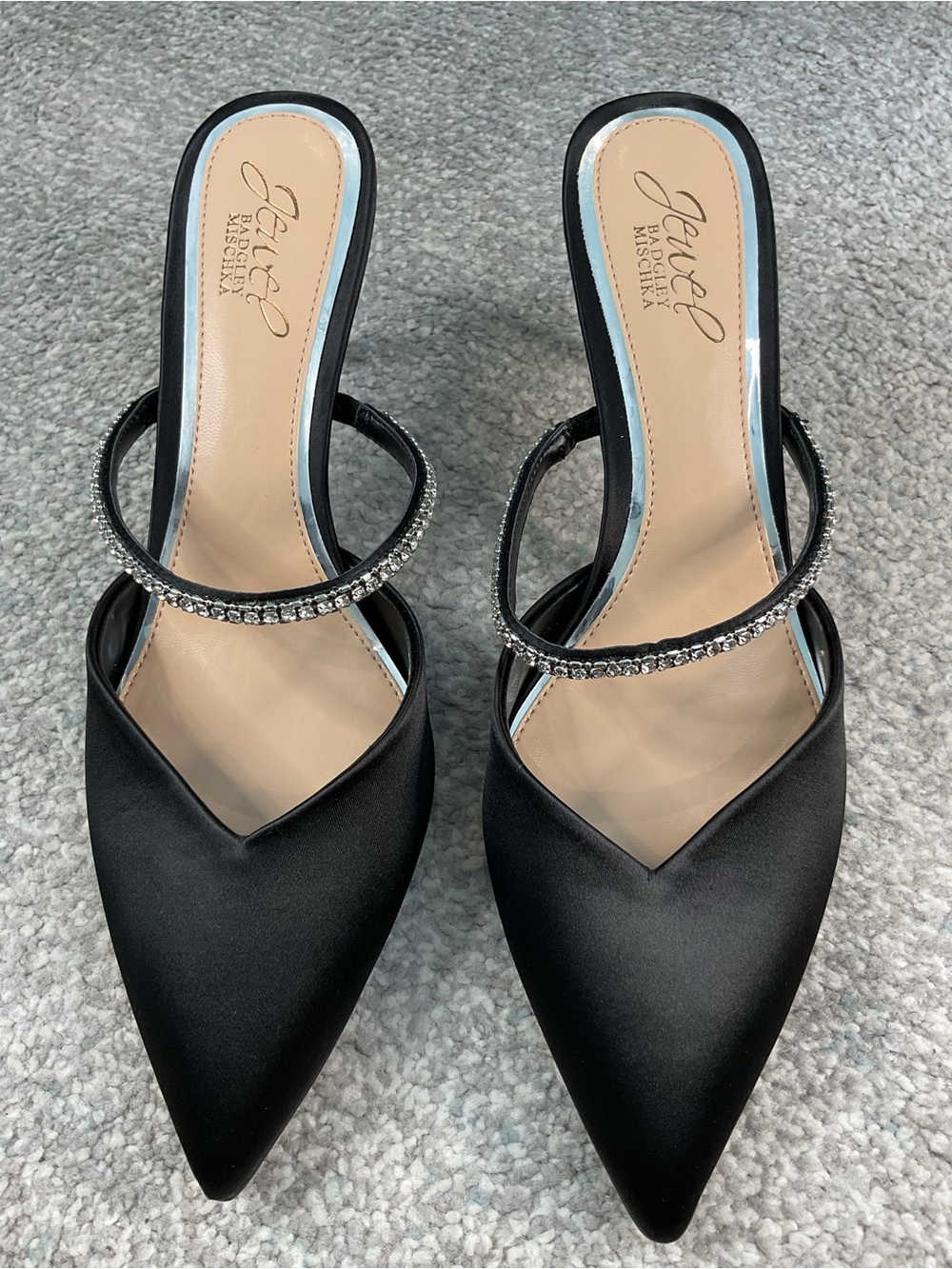 Jewel Badgley Mischka Jan Black Satin Rhinestone Mule Pumps Heels Size 7.5 (NIB) - Picture 4 of 15